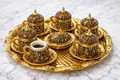 Luxury Ottoman Style Turkish Coffee Set for 6 – Gold Tray & Porcelain Inner Cups