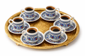 Traditional Ottoman Style Porcelain Turkish Coffee Set – 6 Cups with Gold Tray
