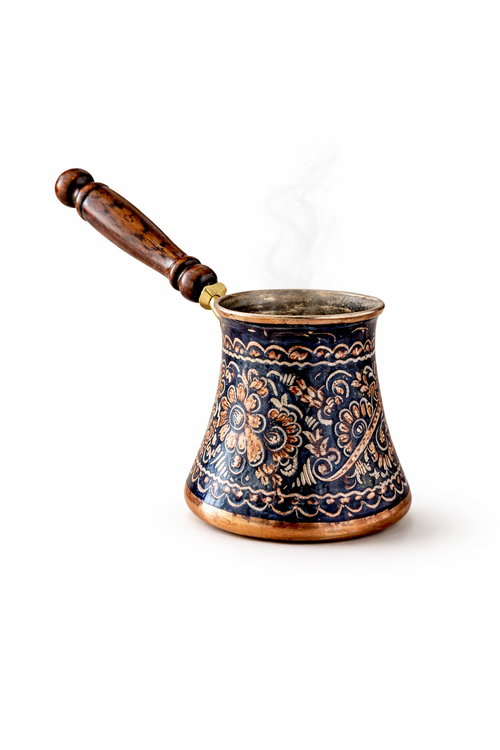 Artisan Blue Enamel Copper Turkish Coffee Pot – Handcrafted Cezve