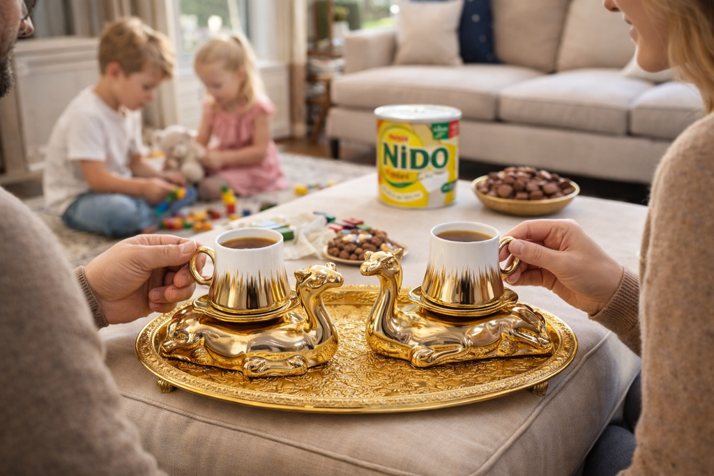 Luxury Camel Design Turkish Coffee Cup Set – Porcelain Cups with Gold Decorative Holder