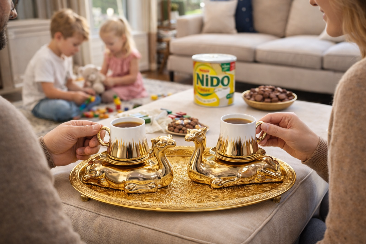 Luxury Camel Design Turkish Coffee Cup Set – Porcelain Cups with Gold Decorative Holder