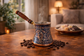 Artisan Blue Enamel Copper Turkish Coffee Pot – Handcrafted Cezve