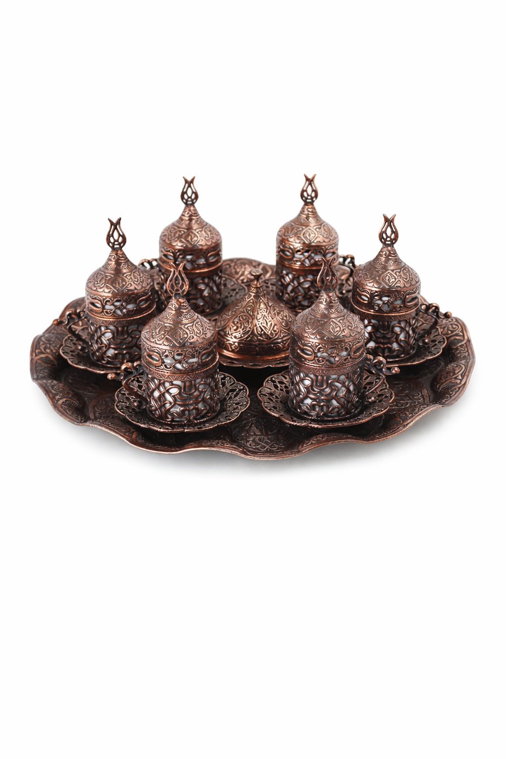 Velmora Sultan Copper Coffee Ritual Set – Handcrafted Ottoman 6 Cup Collection