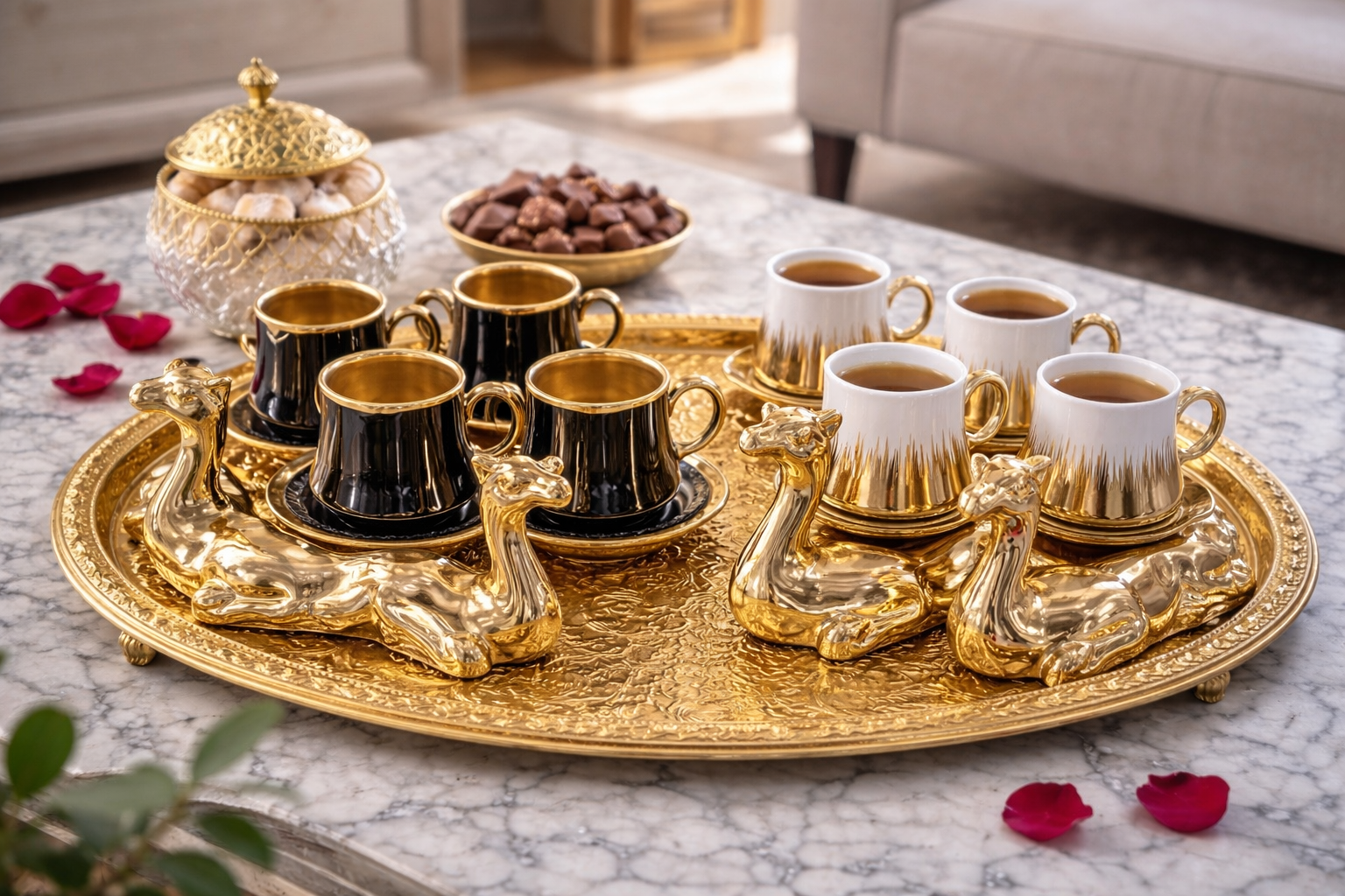 Luxury Camel Design Turkish Coffee Cup Set – Porcelain Cups with Gold Decorative Holder
