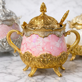 Luxury Pink Porcelain Sugar Bowl with Lid & Spoon – Ottoman Style Gold Design