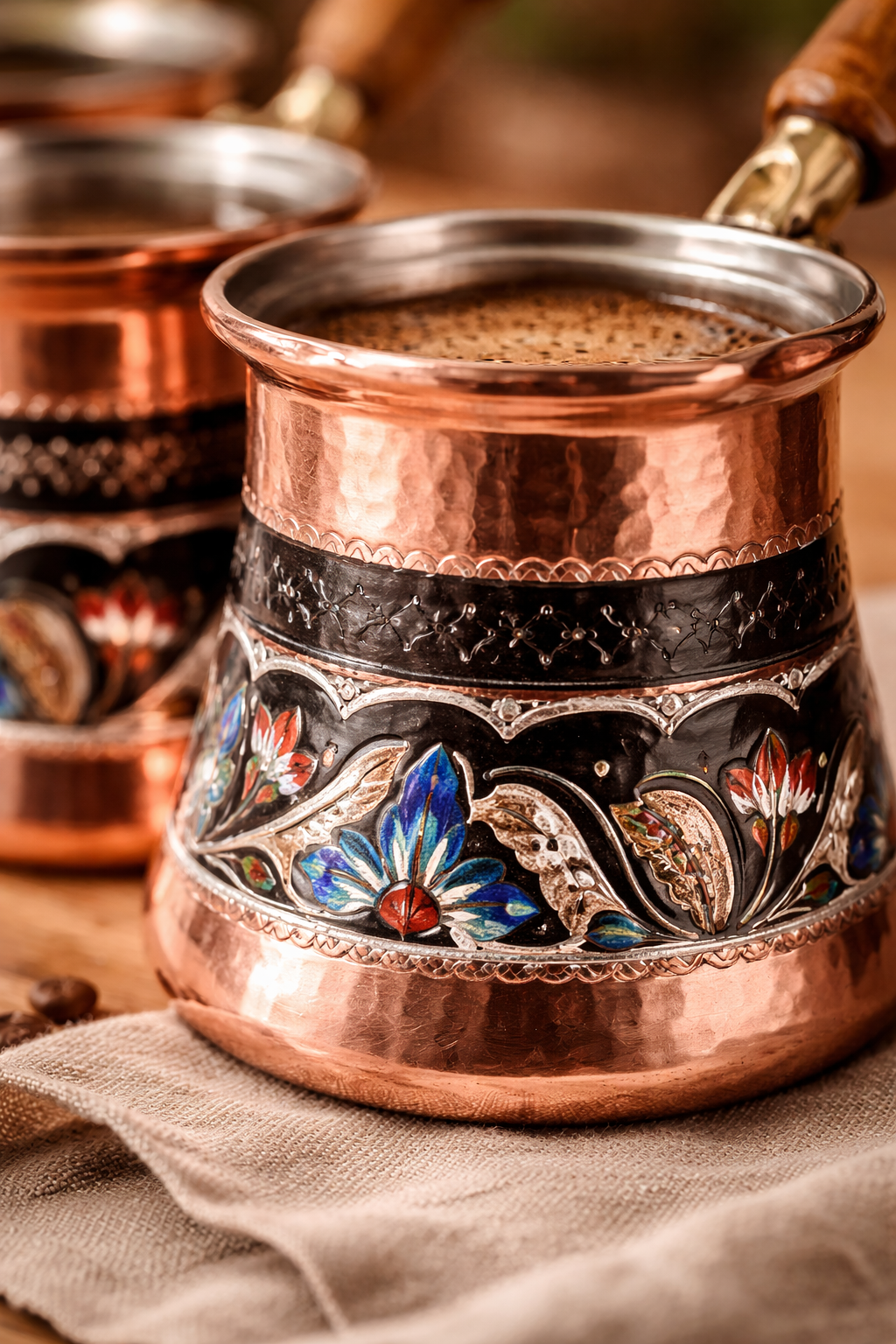Handmade Copper Turkish Coffee Pot Set – Traditional Cezve Collection (4 pcs)