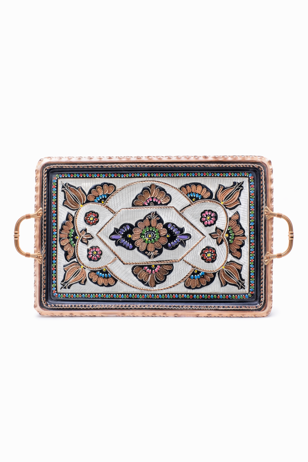 Handcrafted Turkish Copper Coffee Tray – Ottoman Style Serving Tray | Handmade Decorative Serving Plate