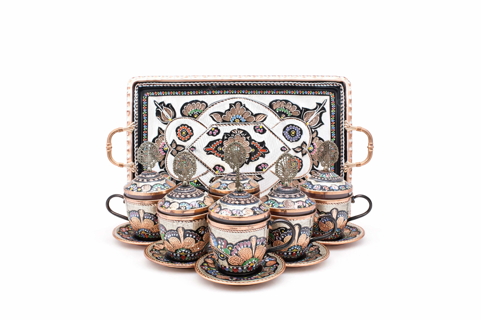 Handcrafted Turkish Copper Coffee Set – Ottoman Style Handmade Coffee Serving Set