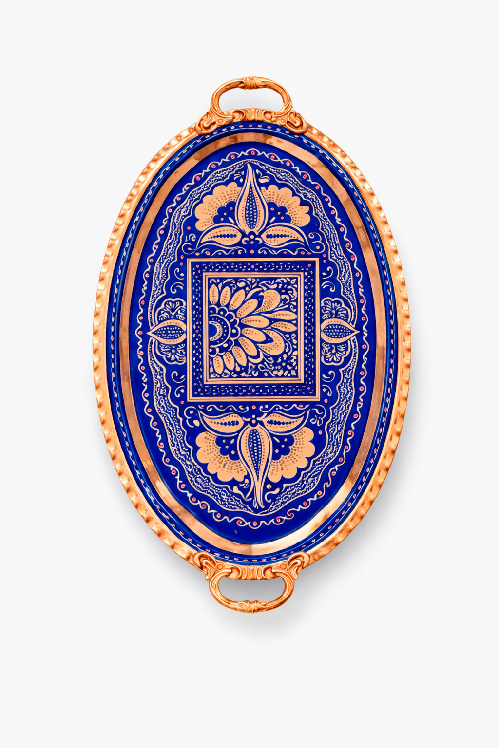 Handcrafted Ottoman Copper Serving Tray – Traditional Turkish Enamel Decorative Coffee & Tea Serving Platter