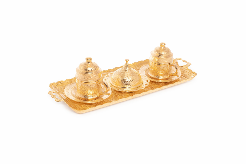 Luxury Handmade Turkish Coffee Set – Gold Ottoman Serving Tray