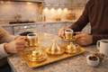 Luxury Handmade Turkish Coffee Set – Gold Ottoman Serving Tray