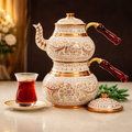 Handcrafted Ottoman Style Copper Teapot Set – Traditional Turkish Tea Kettle (Double Teapot)