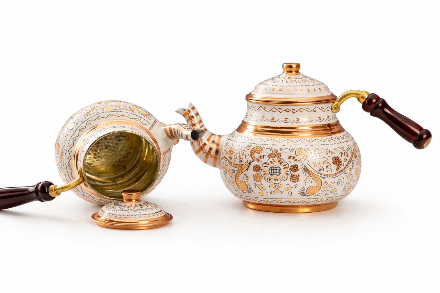 Handcrafted Ottoman Style Copper Teapot Set – Traditional Turkish Tea Kettle (Double Teapot)