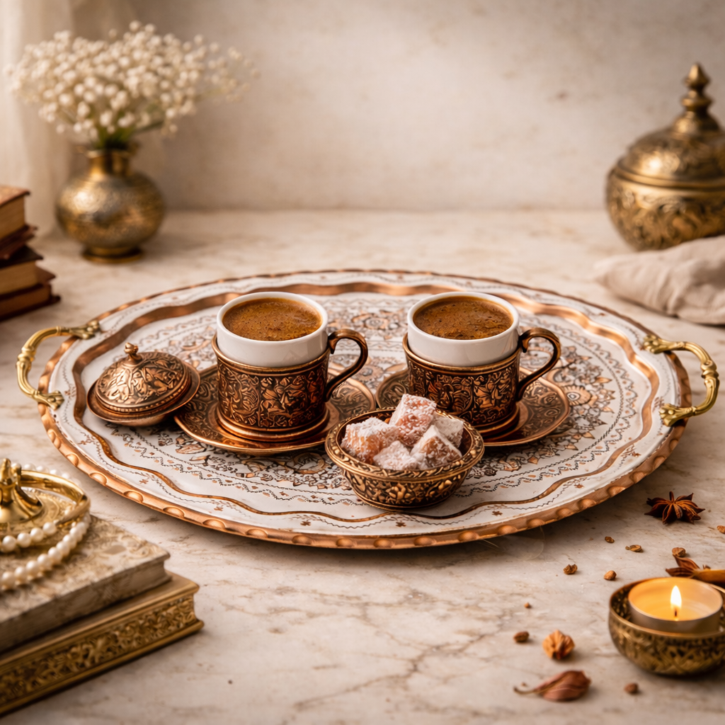 Velmora Handcrafted Ottoman Copper Serving Tray