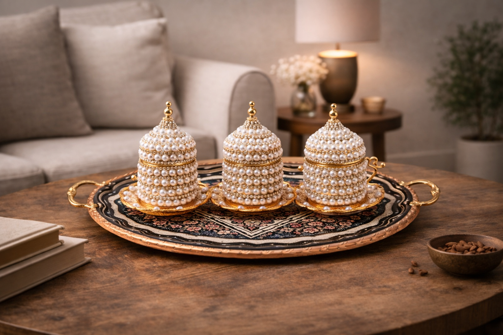 Handcrafted Copper & Enamel Round Serving Tray