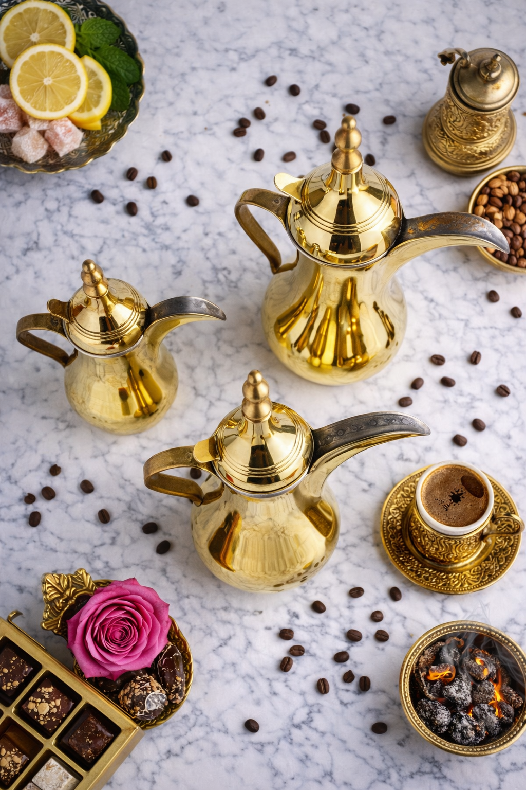 Handcrafted Brass Dallah Coffee Pot – Traditional Arabic Mirra Coffee Server