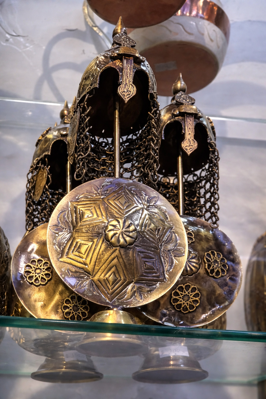 Handcrafted Ottoman Style Brass Helmet & Shield Decorative Set – Vintage Turkish Home Decor