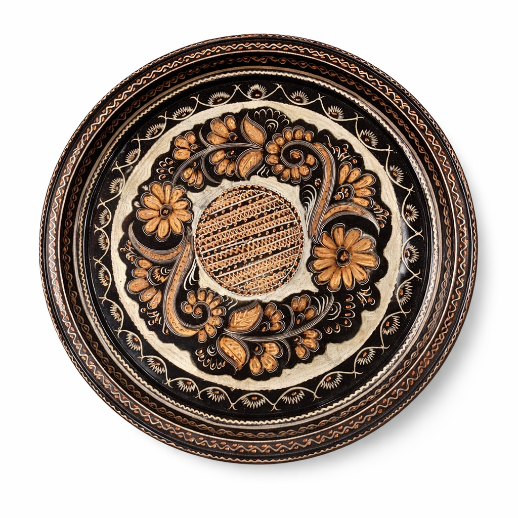 Hand Engraved Ottoman Copper Serving Tray Traditional Turkish Decorative Tray