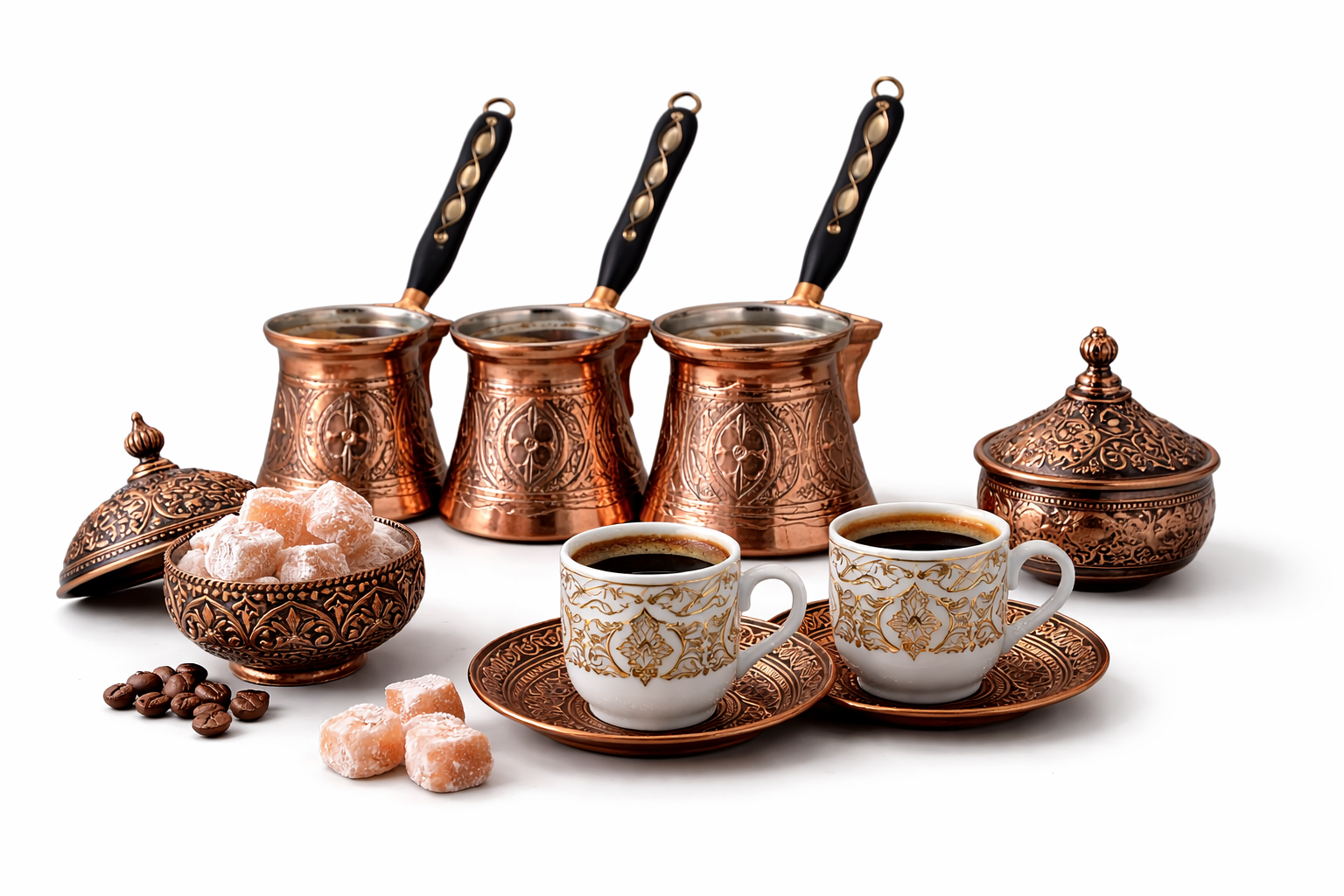 Handcrafted Copper Turkish Coffee Pot Set Tin Lined Ottoman Style Cezve Traditional Turkish Coffee Maker