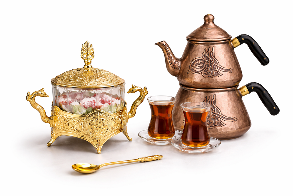 Luxury Ottoman Style Crystal Sugar Bowl – Gold Plated Turkish Delight Candy Dish with Swan Handles