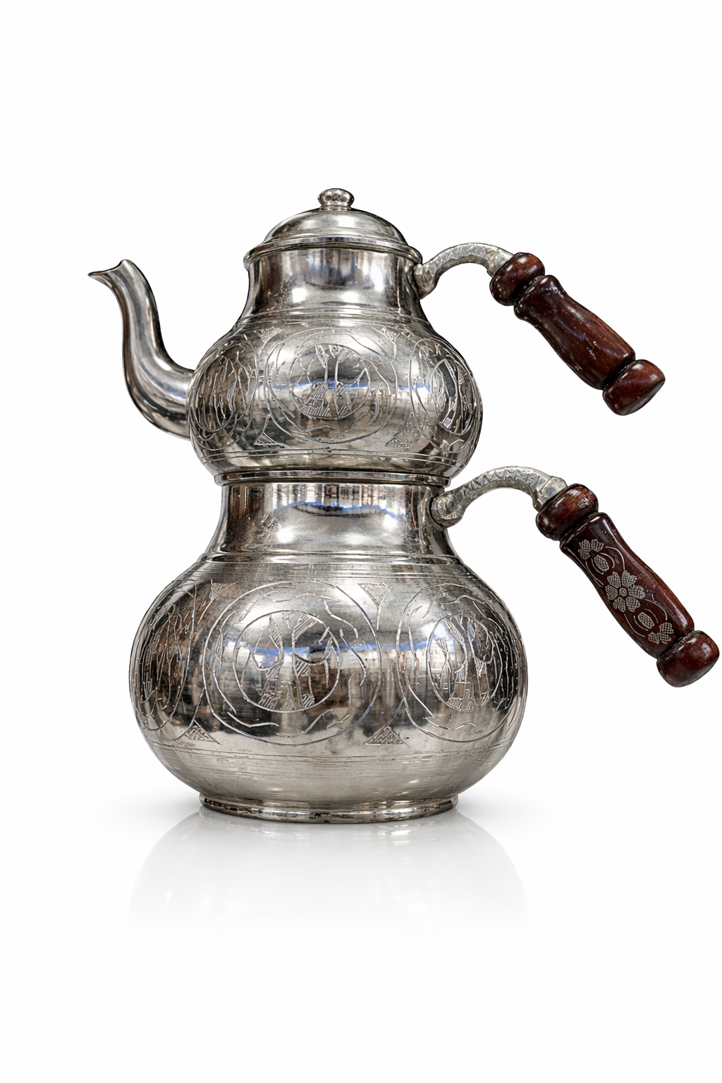 Handcrafted Engraved Copper Turkish Teapot Set (Çaydanlık) – Ottoman Design, Food-Safe Tin Lined, Wooden Handle, Premium Double Teapot for Authentic Tea Brewing